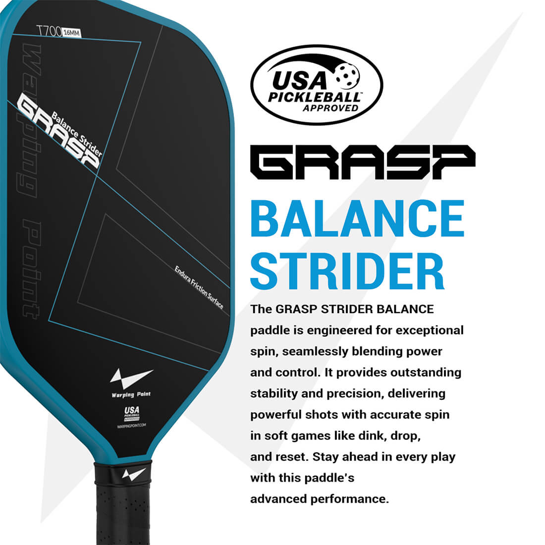 Grasp Pickleball Paddle 16mm, black with teal edge, Warping Point USA Pickleball approved on Tampa Home & Garden Store