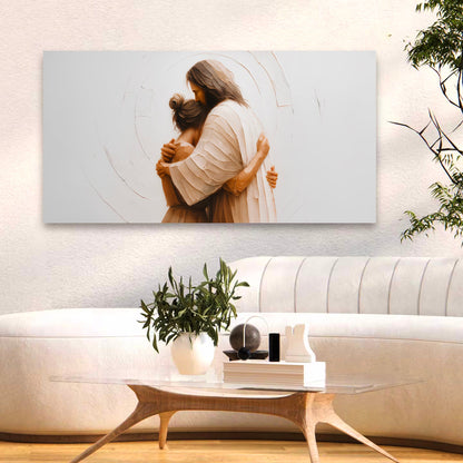 Divine Embrace of Grace Faith Wall Art II canvas Tailored Canvases two embracing figures on wall on Tampa Home & Garden Store