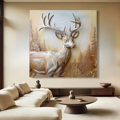 3D Deer Wall Art canvas by Tailored Canvases with raised deer head relief on warm beige backdrop on Tampa Home & Garden Store
