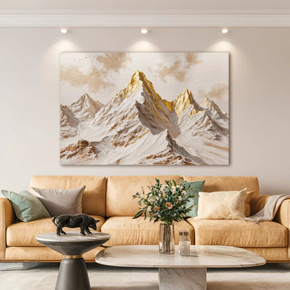 Golden Peaks wall art canvas by Tailored Canvases, beige and gold mountain landscape on Tampa Home & Garden Store