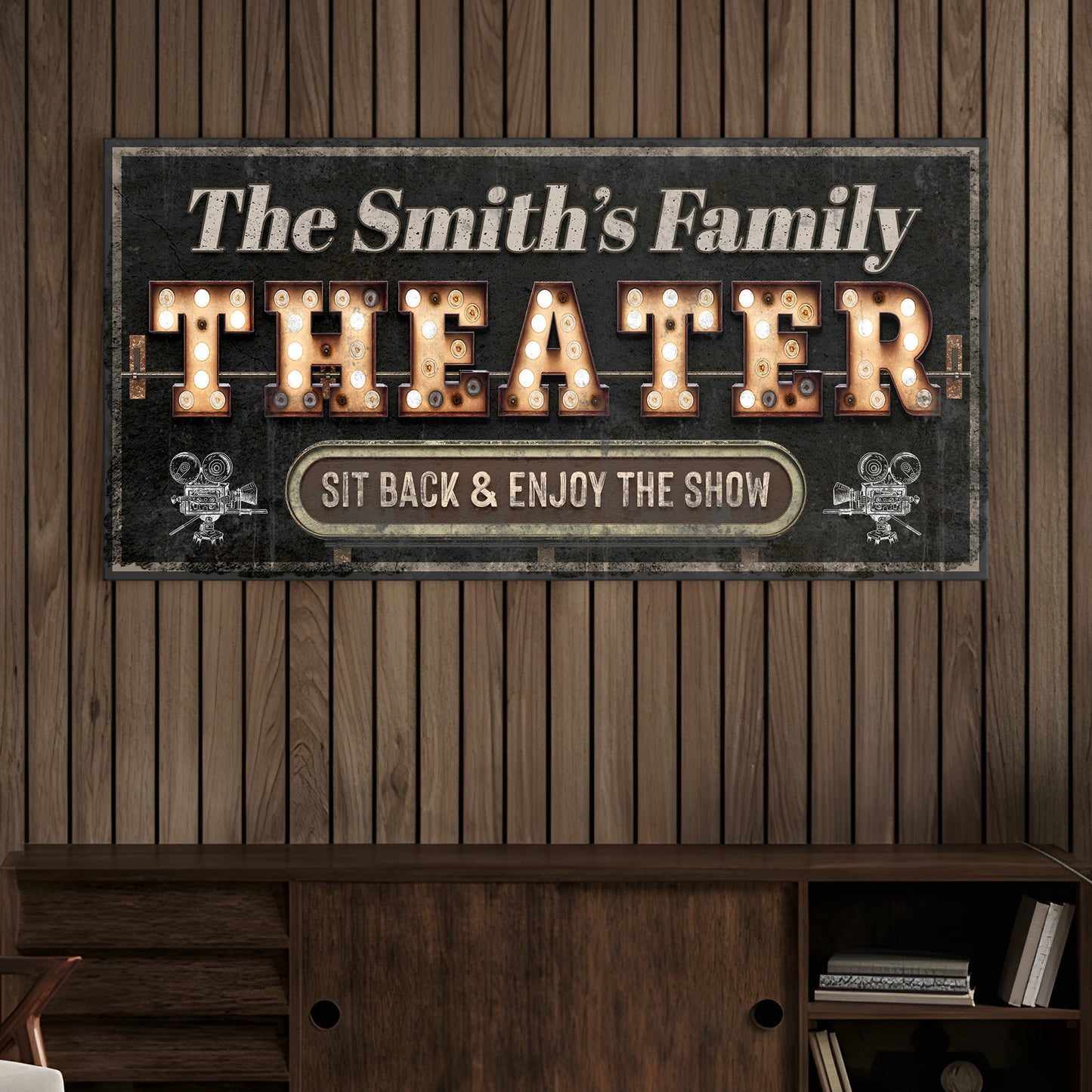 Theater Sign VIII canvas wall art with bulb-lit marquee letters on Tampa Home & Garden Store