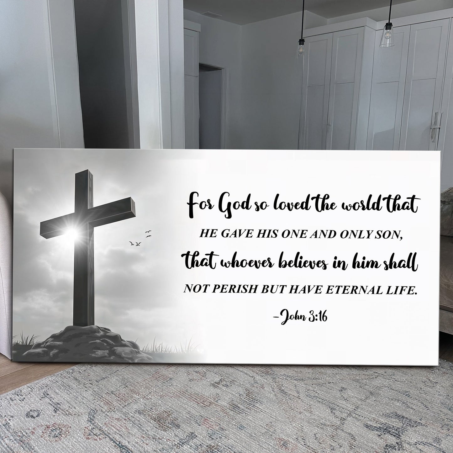 Canvas John 3:16 Faith Sign VI by Tailored Canvases with cross image and black script on canvas on Tampa Home & Garden Store