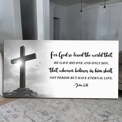Canvas John 3:16 Faith Sign VI by Tailored Canvases with cross image and black script on canvas on Tampa Home & Garden Store