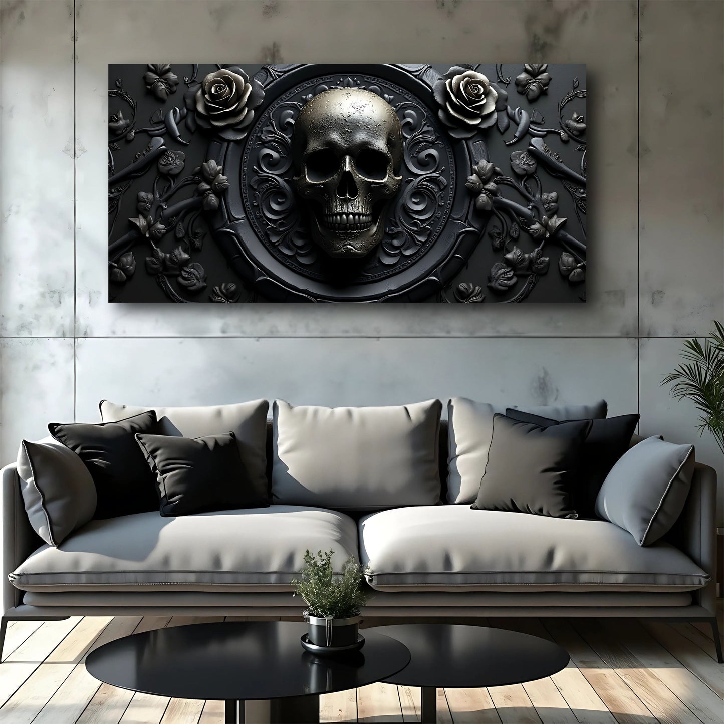 3D Rose and Skull Wall Art VI canvas with gray skull and rose motif Tailored on Tampa Home & Garden Store