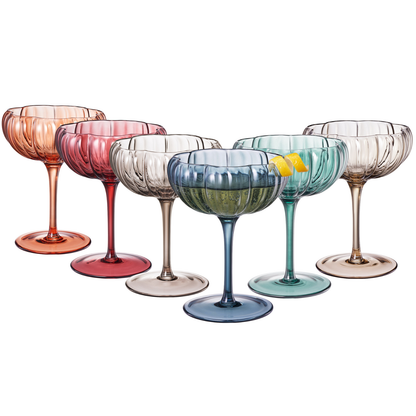 Muted Floral Coupe Cocktail Glasses Set of 6