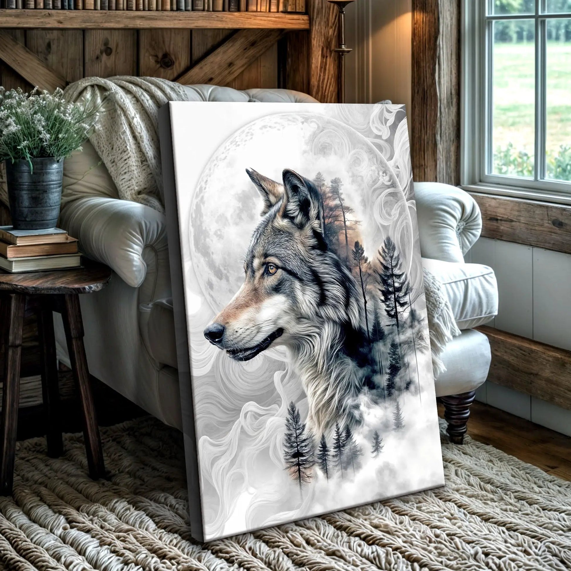 Wolf Double Exposure Wall Art canvas by Tailored Canvases with forest scene on Tampa Home & Garden Store