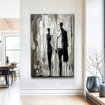 Beige & Black Minimalist Canvas Wall Art with textured grayscale figures on Tampa Home & Garden Store