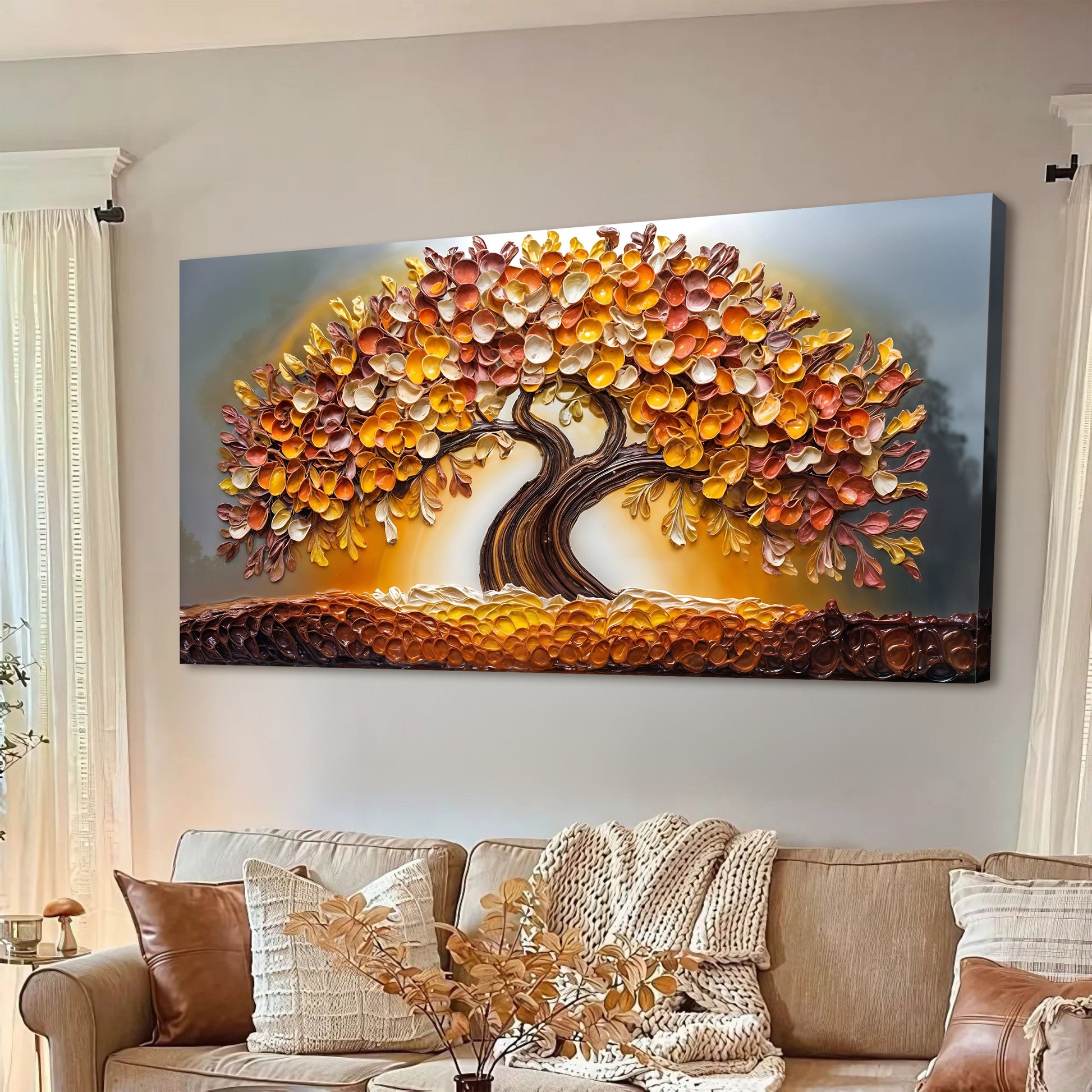 Golden Autumn Wall Art canvas by Tailored Canvases shows a tree of orange and yellow leaves on Tampa Home & Garden Store