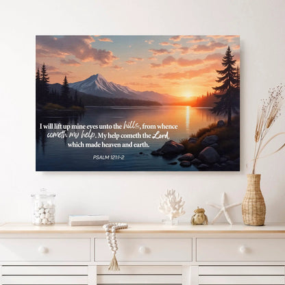 Canvas wall sign Psalm 121:1-2 by Tailored Canvases, sunset mountain landscape on Tampa Home & Garden Store