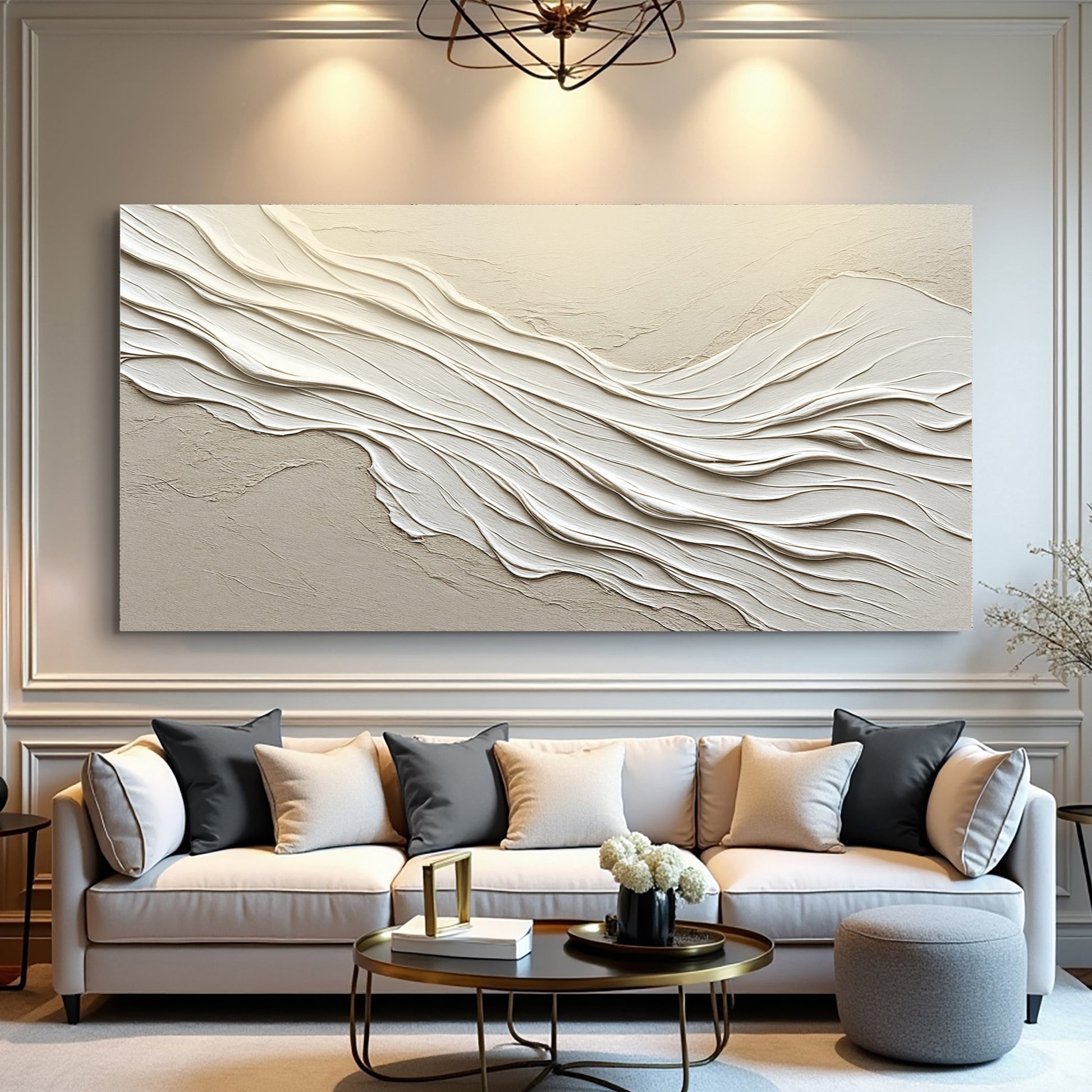 Minimalist Wall Art IV canvas by Tailored Canvases; cream textured wave relief crafting canvas on Tampa Home & Garden Store