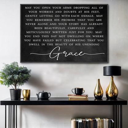 Unending Grace Faith Sign canvas by Tailored Canvases; black canvas with white text on Tampa Home & Garden Store