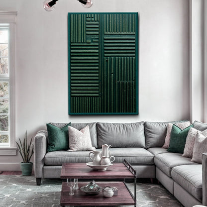 Green Abstract Patterns Wall Art canvas with teal textured shutter panels by Tailored Canvases on Tampa Home & Garden Store