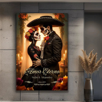 Personalized Eternal Love Halloween Sign canvas featuring sugar skull couple by Tailored Canvases on Tampa Home & Garden Store