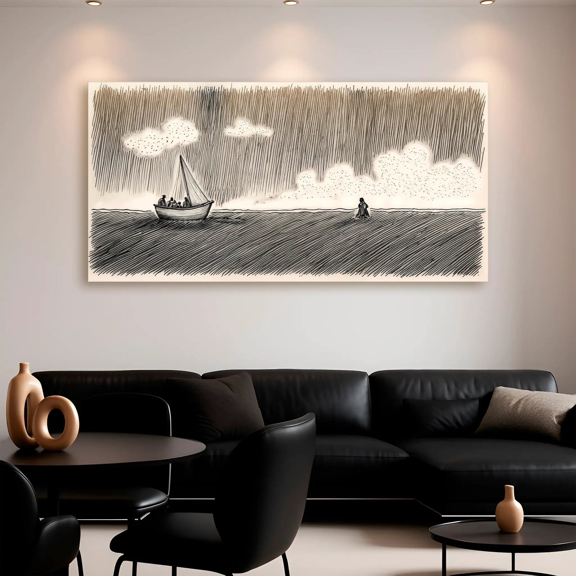 Jesus Walking On Water Faith Wall Art V canvas, Tailored Canvases Crafting Canvas, rainy seascape on Tampa Home & Garden Store