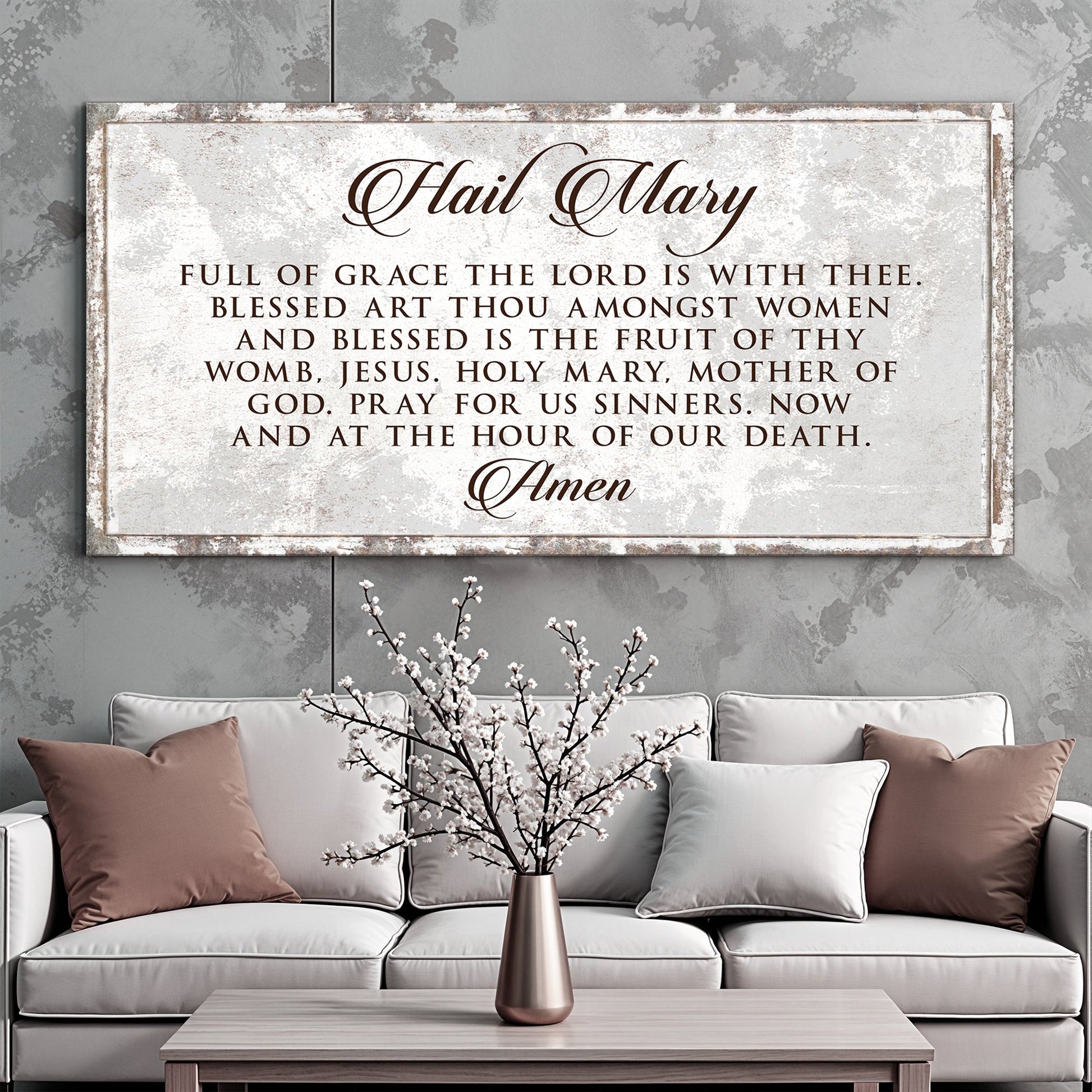 Hail Mary Faith Sign II crafting canvas by Tailored Canvases rustic beige with brown script on Tampa Home & Garden Store