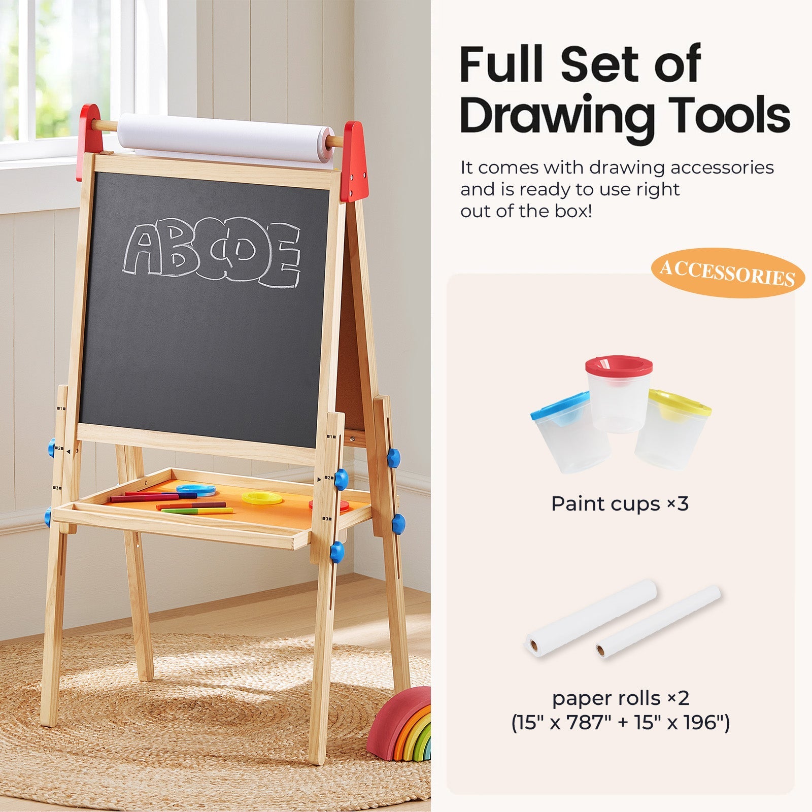 Tiny Land INC 3-in-1 Kids Easel with chalkboard, paper roll, and tray on Tampa Home & Garden Store