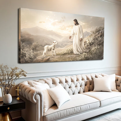 Canvas art Tailored Canvases Jesus & lamb in warm hillside scene Faith Wall Art X on Tampa Home & Garden Store