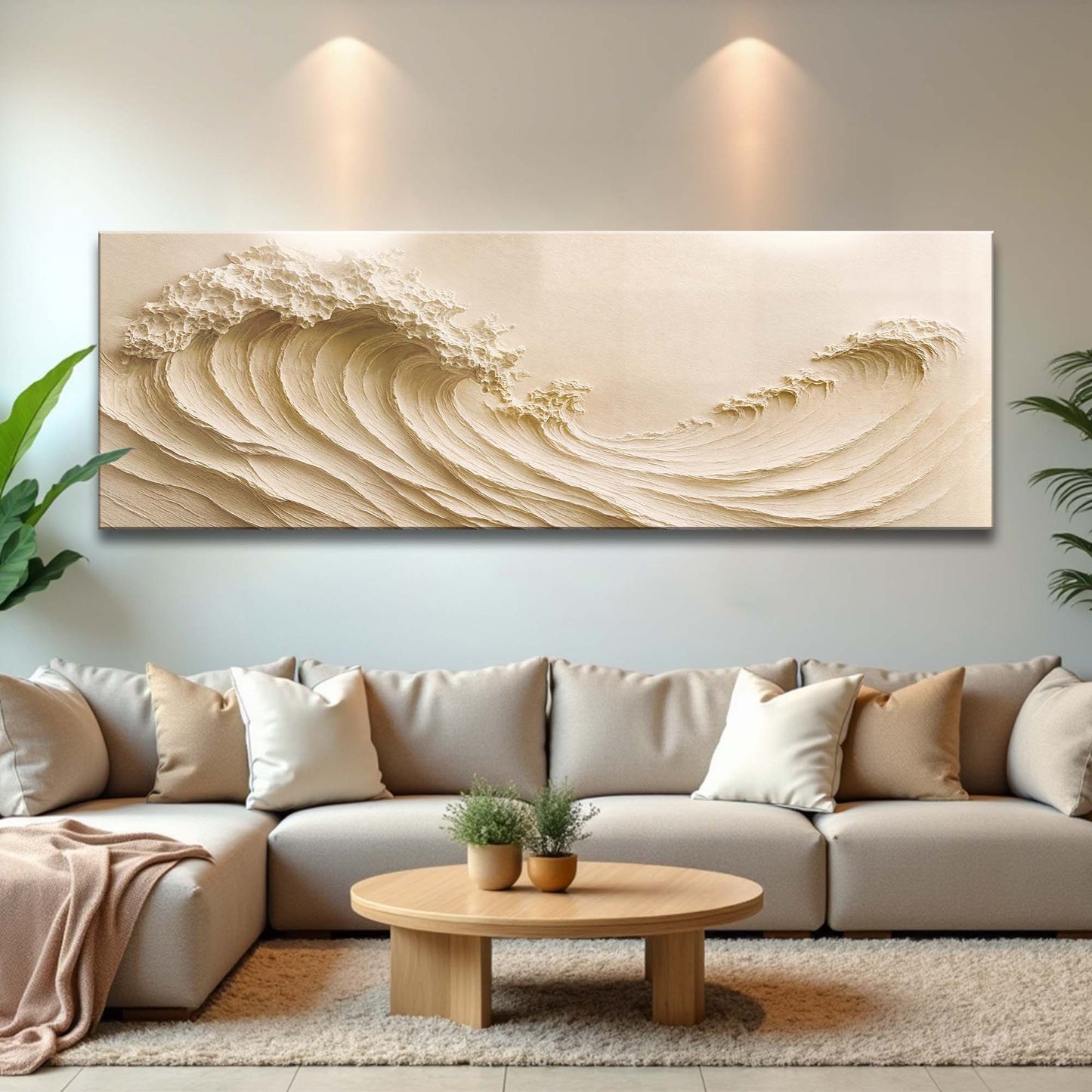 Ocean Wave Seascape Wall Art II canvas beige textured wave relief on Tampa Home & Garden Store