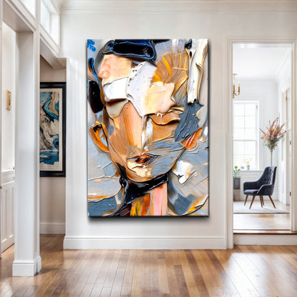 Canvas art Beyond The Face Abstract Wall Art by Tailored Canvases with cream blue orange on Tampa Home & Garden Store