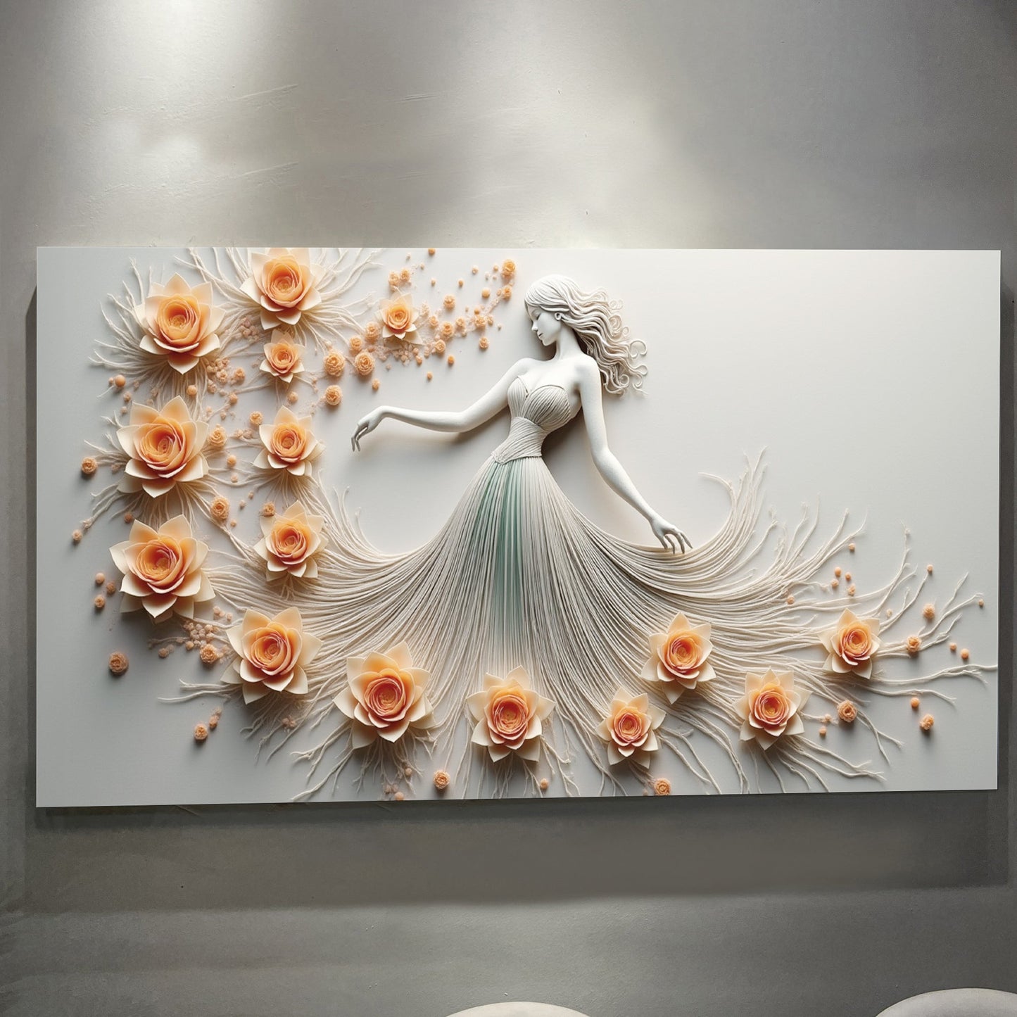 Modern Minimalist Woman Dance Wall Art canvas with peach roses and dress Tailored Canvases on Tampa Home & Garden Store