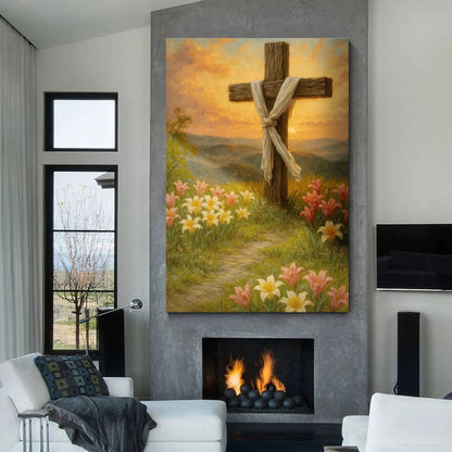 Cross and Flowers Faith Wall Art III Canvas