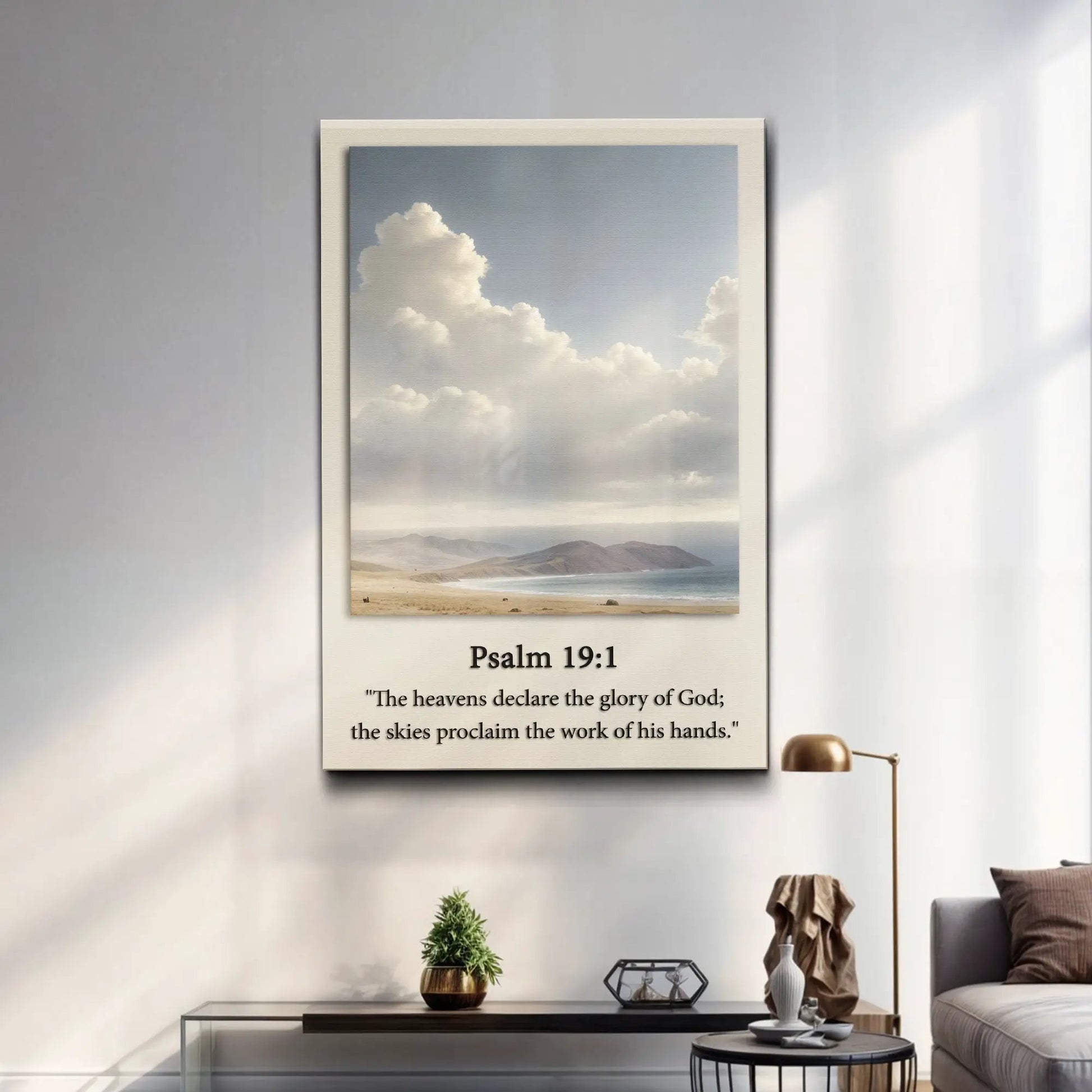 Tailored Canvases canvas faith sign with blue sky and white clouds and desert Psalm 19:1 on Tampa Home & Garden Store