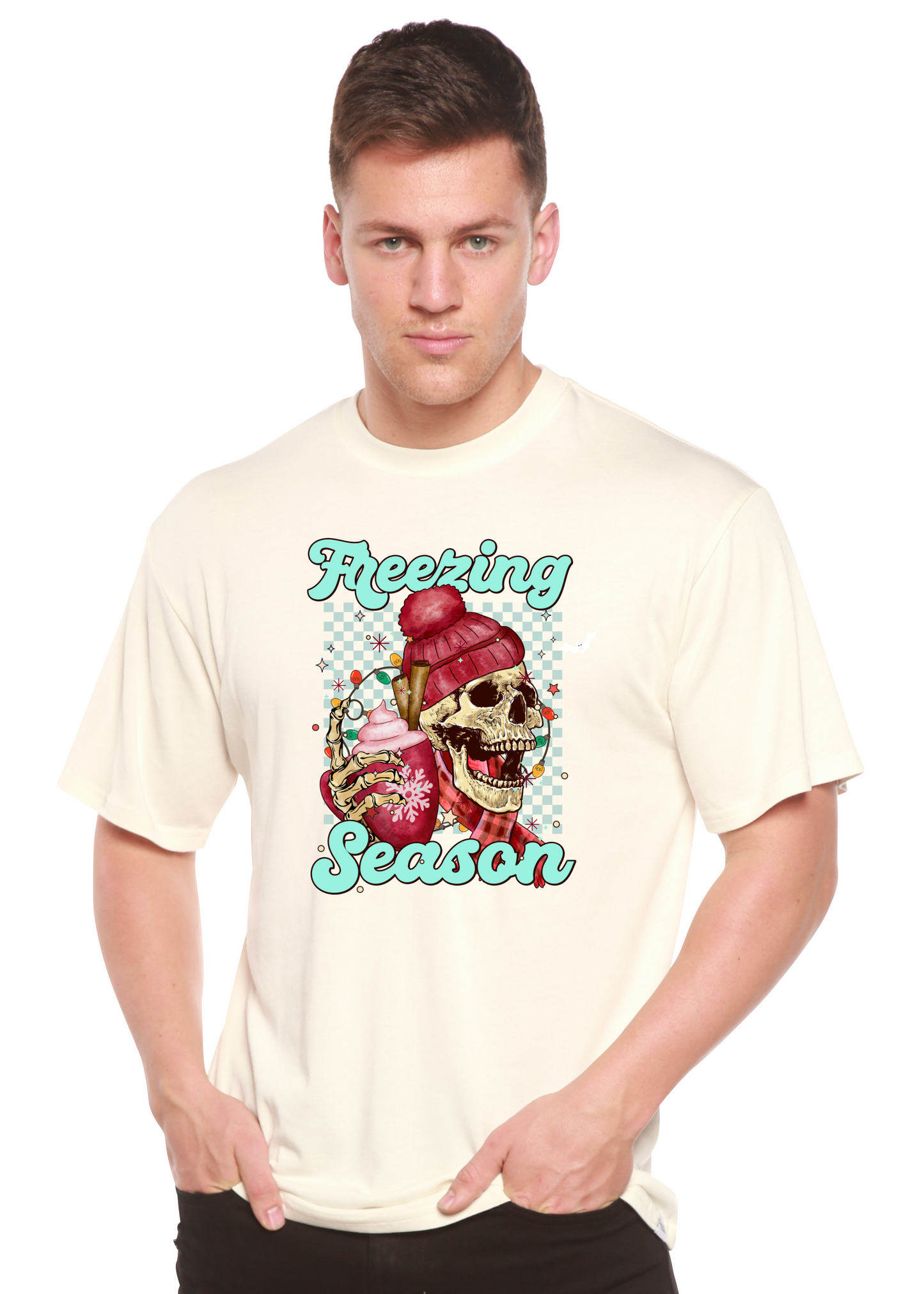 Freezing Season unisex bamboo viscose organic cotton short sleeve graphic T-shirt cream on Tampa Home & Garden Store