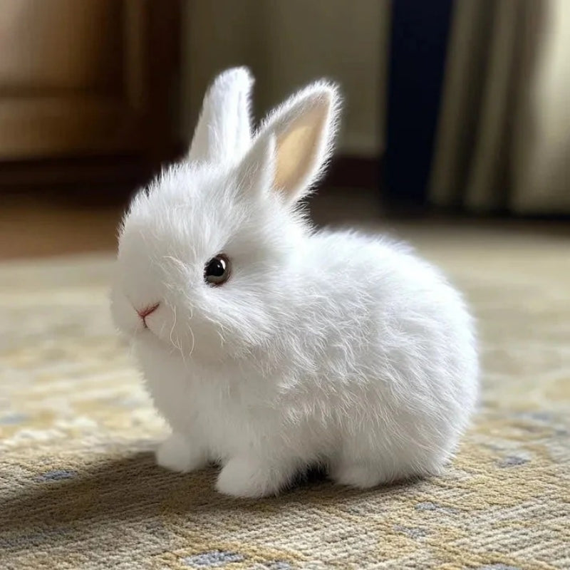 Interactive Moving Bunny Toy plush stuffed animal in white fur Moktan Sabai on Tampa Home & Garden Store