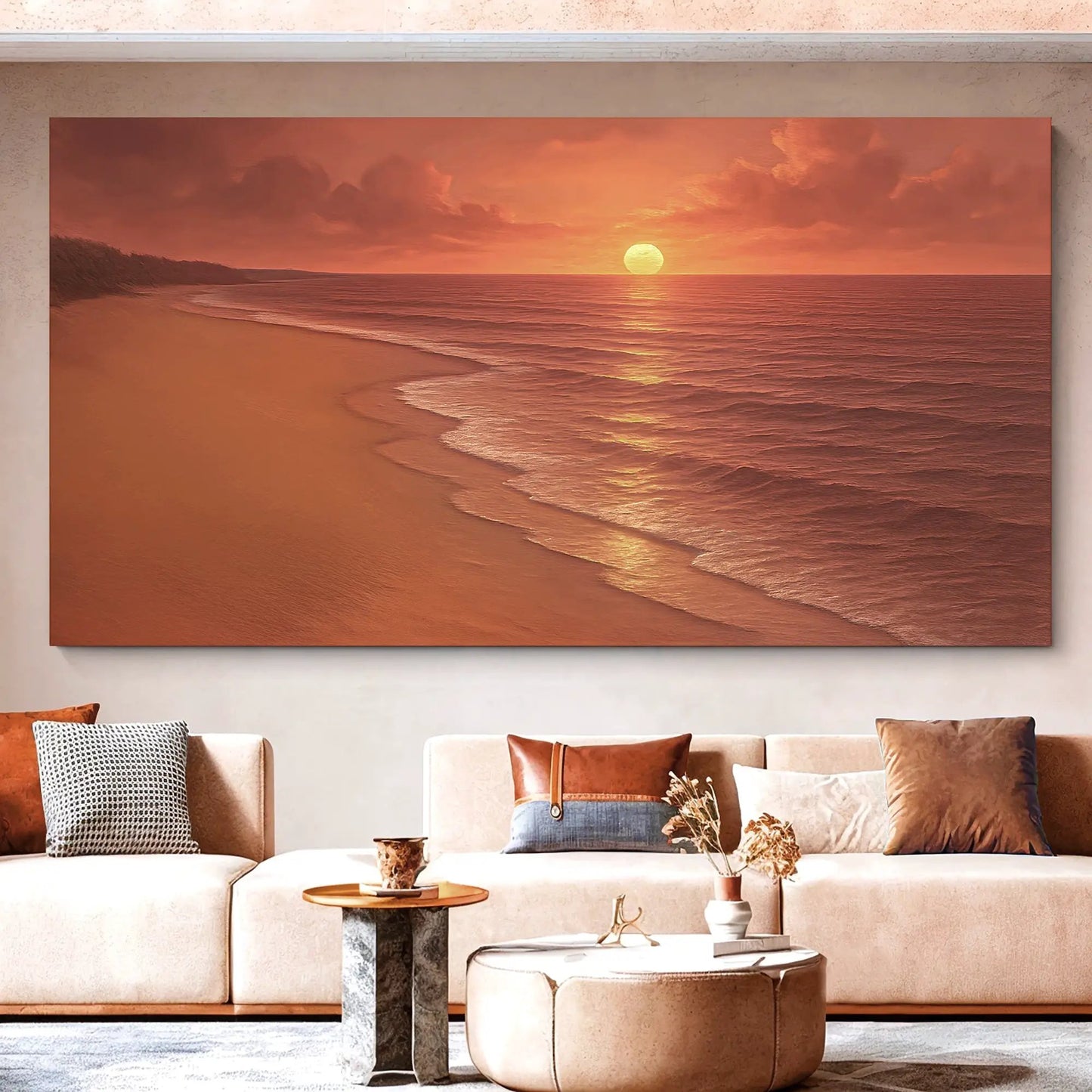 Beach Shoreline Coastal Wall Art VII canvas by Tailored Canvases in warm orange sunset tones on Tampa Home & Garden Store