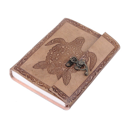 The Turtle Notebook leather journal in brown with turtle motif by Classy Leather Bags on Tampa Home & Garden Store