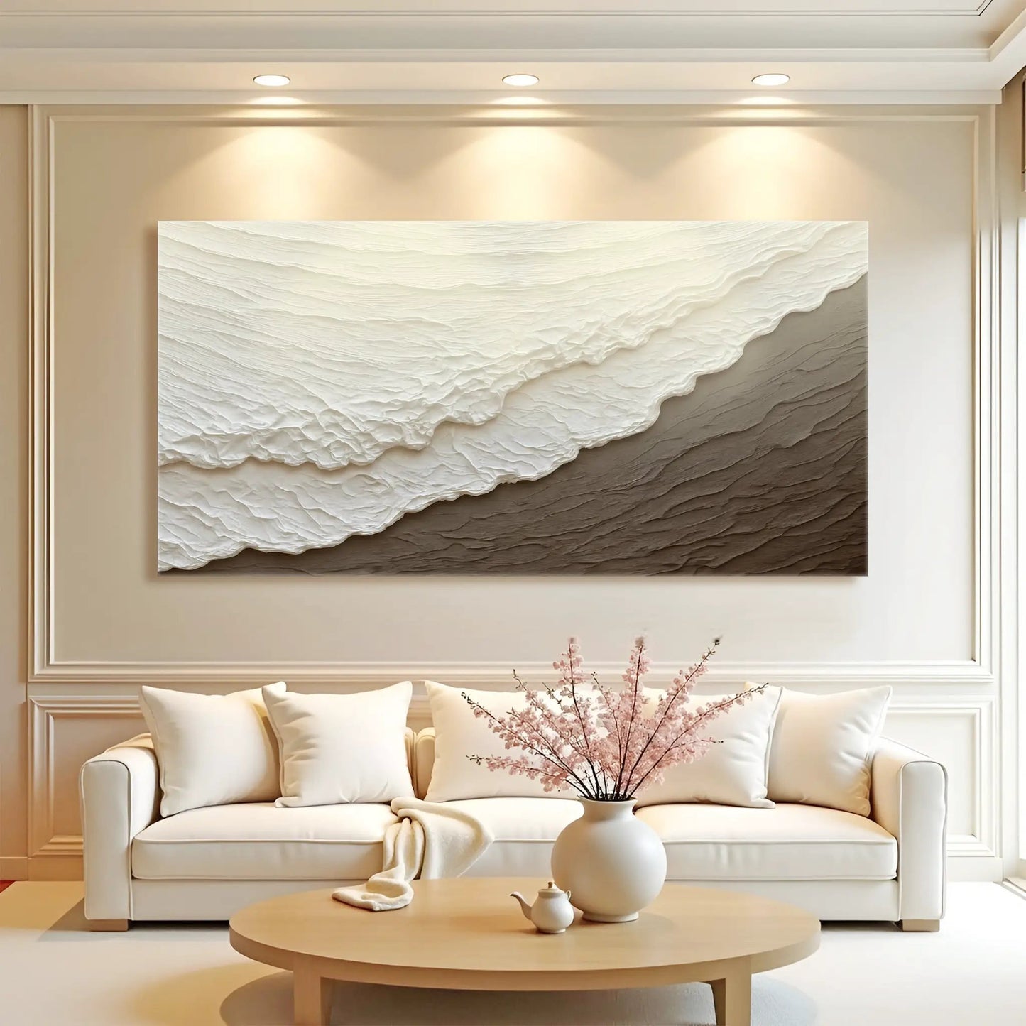 Waves Abstract Wall Art canvas by Tailored Canvases with beige textured wave design on Tampa Home & Garden Store