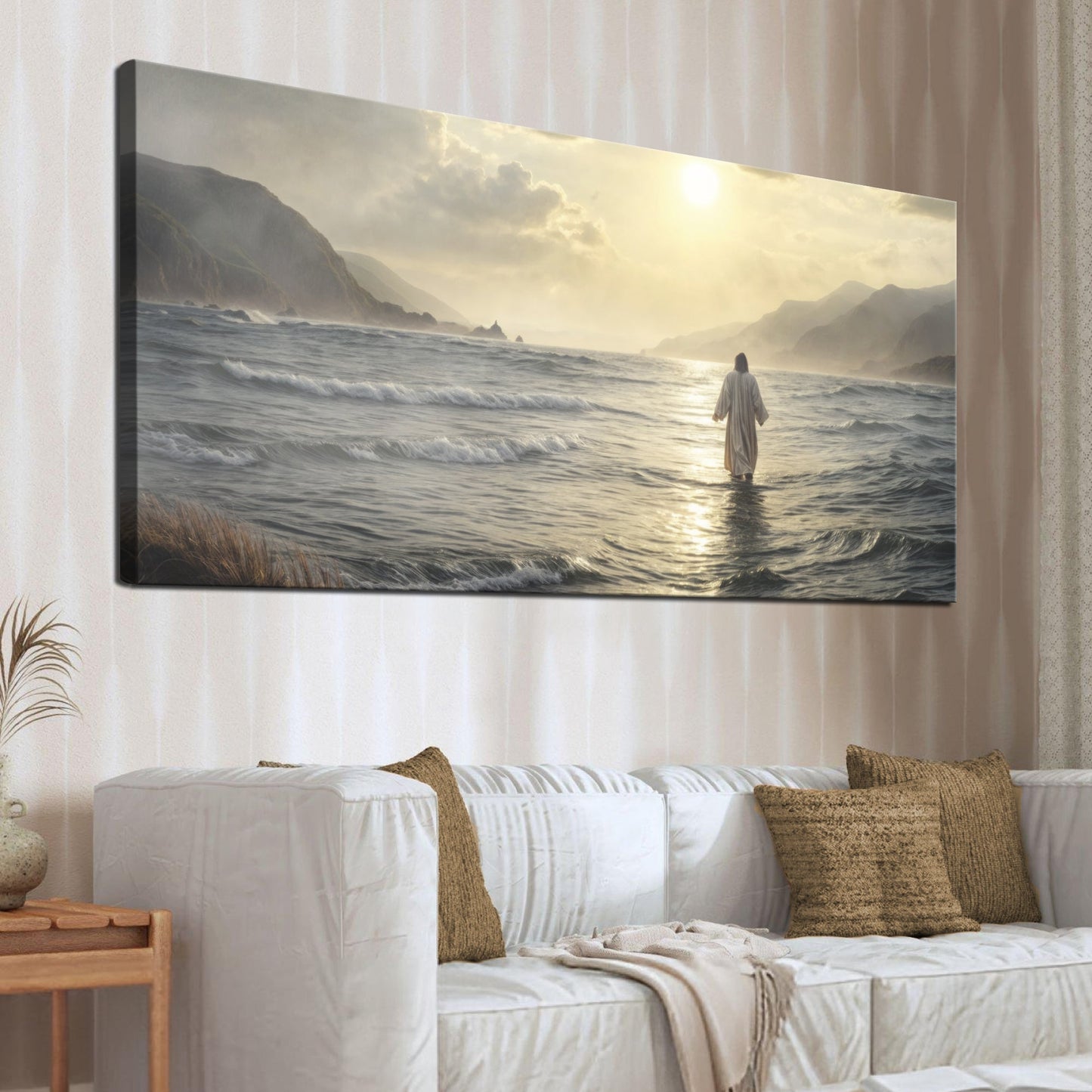Canvas Walking on Water - Faith Wall Art IX by Tailored Canvases, seascape with lone figure on Tampa Home & Garden Store