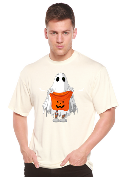 Boo Halloween men's bamboo viscose cotton short sleeve T-shirt with ghost pumpkin graphic on Tampa Home & Garden Store