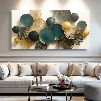 Lotus Leaf Abstract Wall Art VIII canvas by Tailored Canvases teal gold black circular disks on Tampa Home & Garden Store
