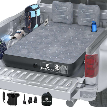 Umbrauto truck bed air mattress 5.5–6.5 ft square with wireless pump, gray plush surface on Tampa Home & Garden Store