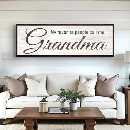 My Favorite People Call Me Grandma sign canvas, rustic whitewashed panel with dark frame on Tampa Home & Garden Store