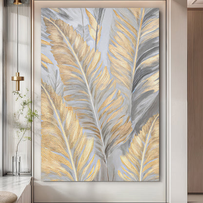 Luxury Gold and Silver Leaf Wall Art canvas Tailored Canvases with leaf accents on gray on Tampa Home & Garden Store