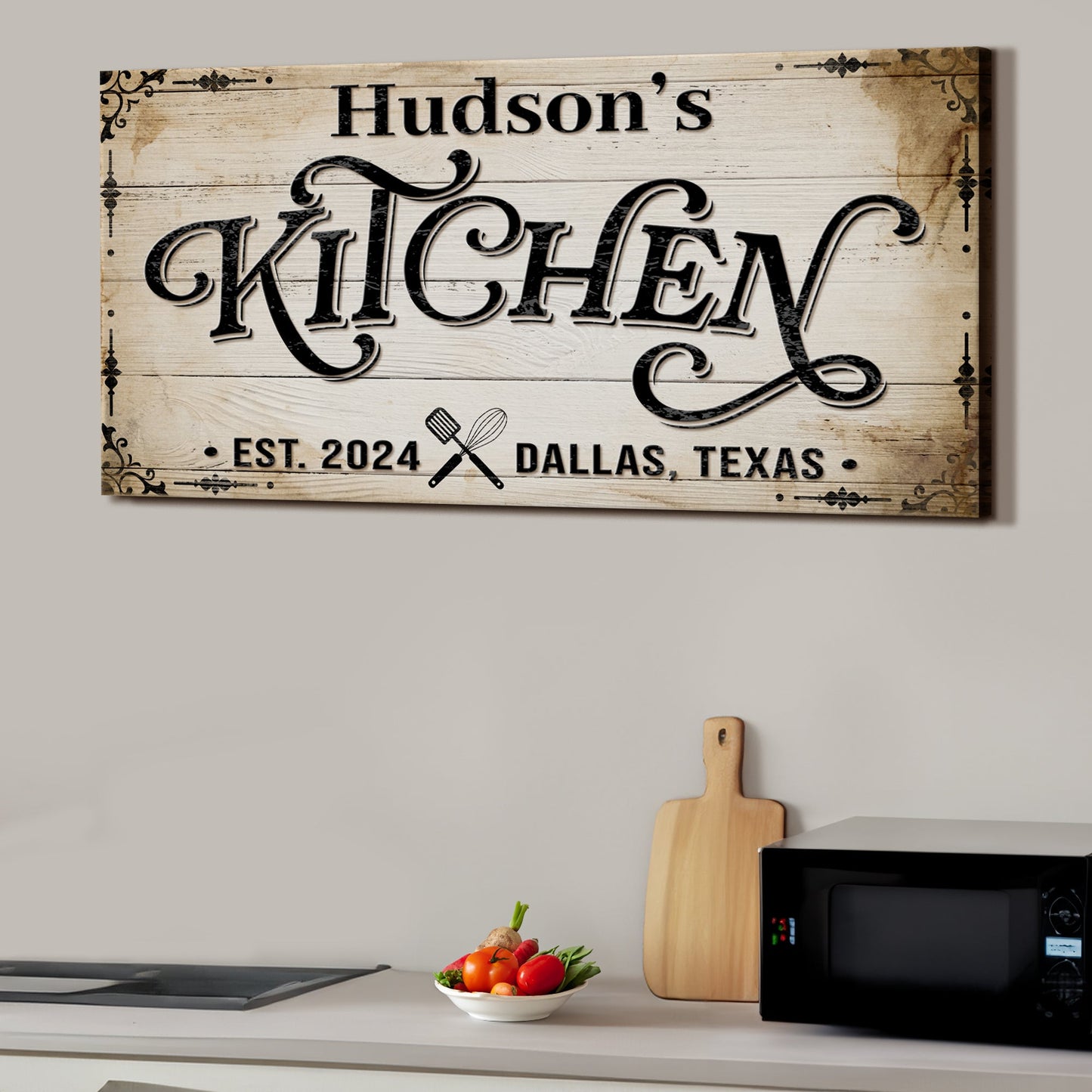 Kitchen Sign XI canvas rustic wood bold black script Hudson's Kitchen Tailored Canvases on Tampa Home & Garden Store