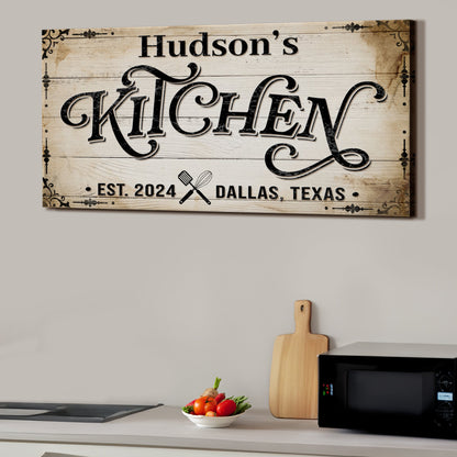 Kitchen Sign XI canvas rustic wood bold black script Hudson's Kitchen Tailored Canvases on Tampa Home & Garden Store