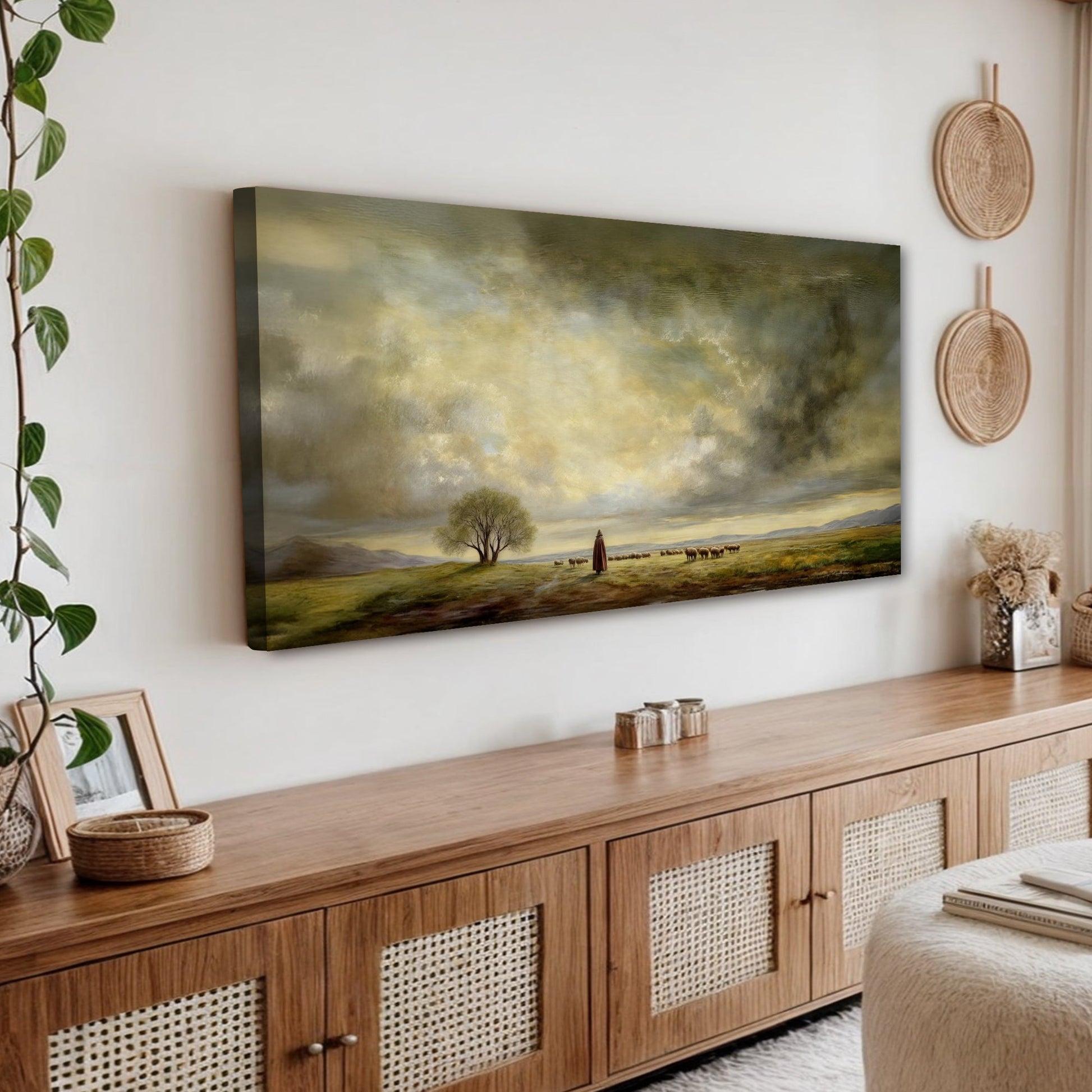 Tailored Canvases The Good Shepherd Faith Wall Art canvas; shepherd and flock in landscape on Tampa Home & Garden Store