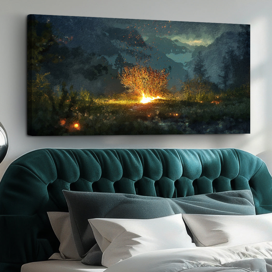 Holy Ground - Faith Wall Art canvas by Tailored Canvases, scene with fire glow above teal on Tampa Home & Garden Store