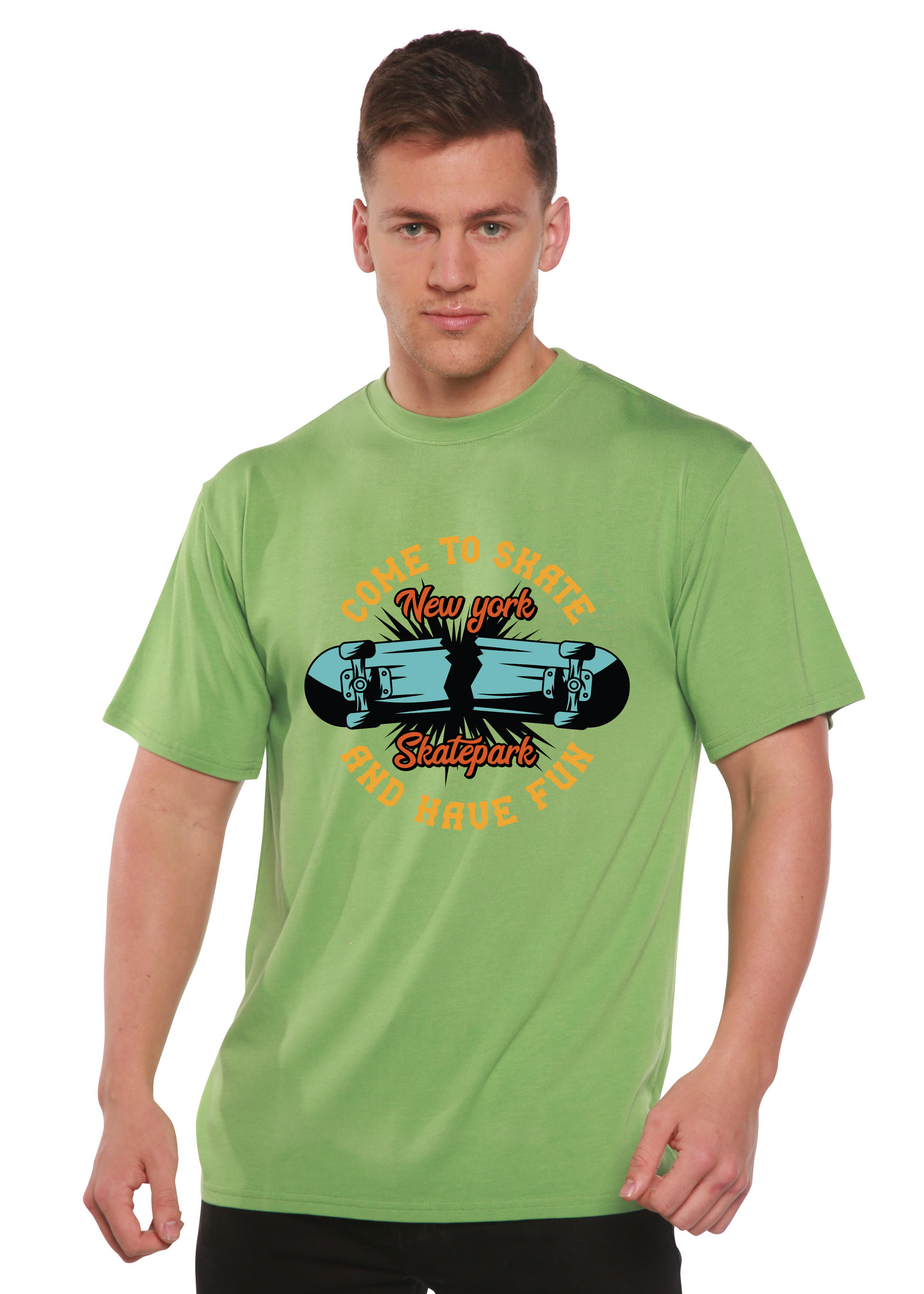 Men's New York Skatepark tee in light green bamboo viscose/organic cotton blend Spun Bamboo on Tampa Home & Garden Store