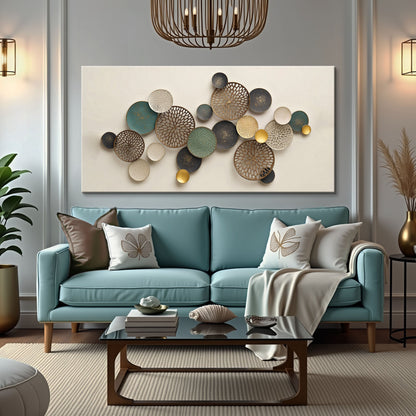 Lotus Leaf Abstract Wall Art II canvas with teal and bronze circular discs by Tailored Canvases on Tampa Home & Garden Store
