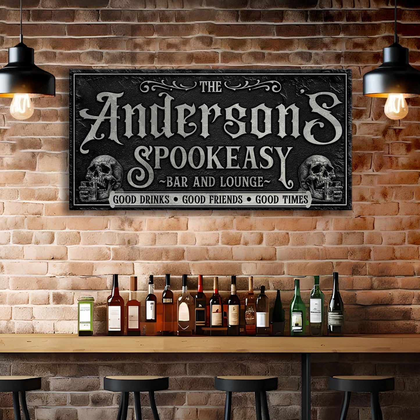 Personalized Spookeasy Bar Sign II canvas by Tailored Canvases, gothic black wall art on Tampa Home & Garden Store