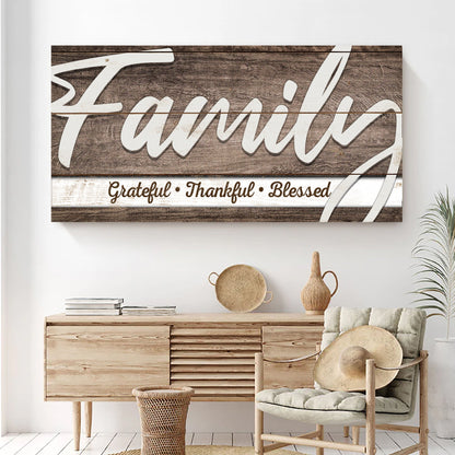 Canvas Grateful Thankful Blessed Family Sign III rustic wood panel with white script on Tampa Home & Garden Store