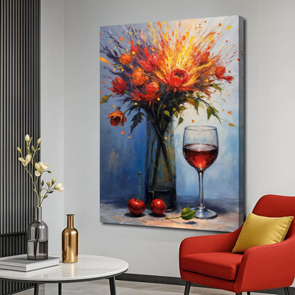 Dynamic Still Life Abstract Wall Art canvas by Tailored Canvases, orange-red bouquet in a vase on Tampa Home & Garden Store