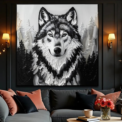 3D Wolf Wall Art IV canvas by Tailored Canvases, grayscale textured wolf portrait on Tampa Home & Garden Store