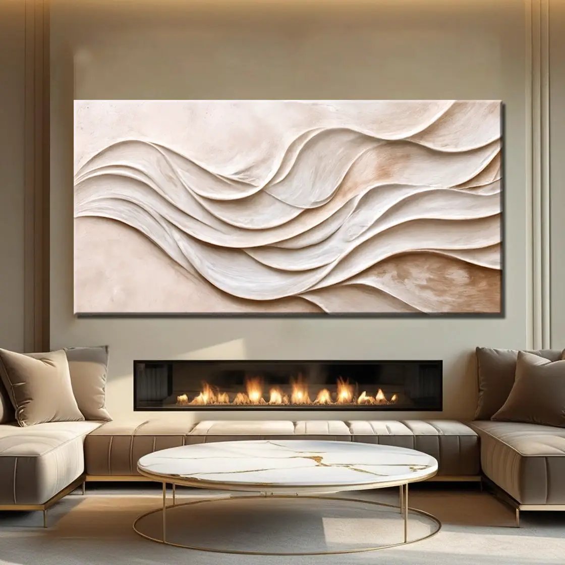 Modern Abstract Minimalist Wall Art XIII canvas Tailored Canvases cream beige wave relief on Tampa Home & Garden Store