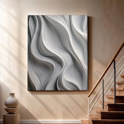 Modern Monochrome Waves Abstract Wall Art Canvas in grayscale by Tailored Canvases on Tampa Home & Garden Store