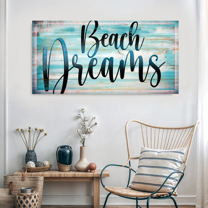Beach Dreams Sign II canvas by Tailored Canvases on weathered blue planks on Tampa Home & Garden Store